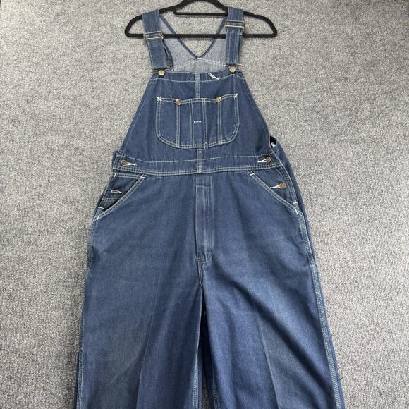 Vintage 90s Sears And Roebucks Denim Jeans Overalls Bibs Carpenter Baggy 36x32 - Picture 1 of 10